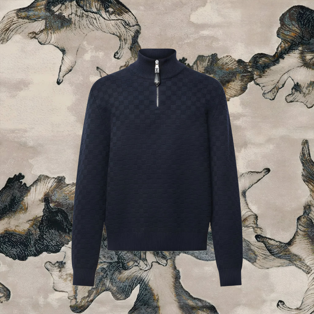 Pull demi-zippé en laine et cachemire